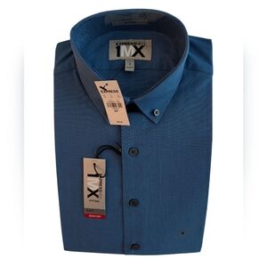NWT Express 1MX Men's Fitted Blue Shirt Long Sleeve Cotton Size S